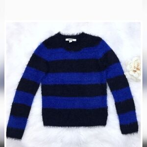 DKNY Black and Blue Striped Crew Neck Sweater